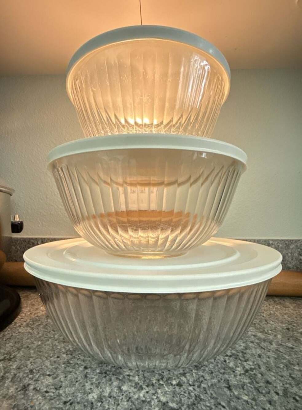 Pyrex Clear Sculptured Ribbed Mixing Bowls & Storage Lids